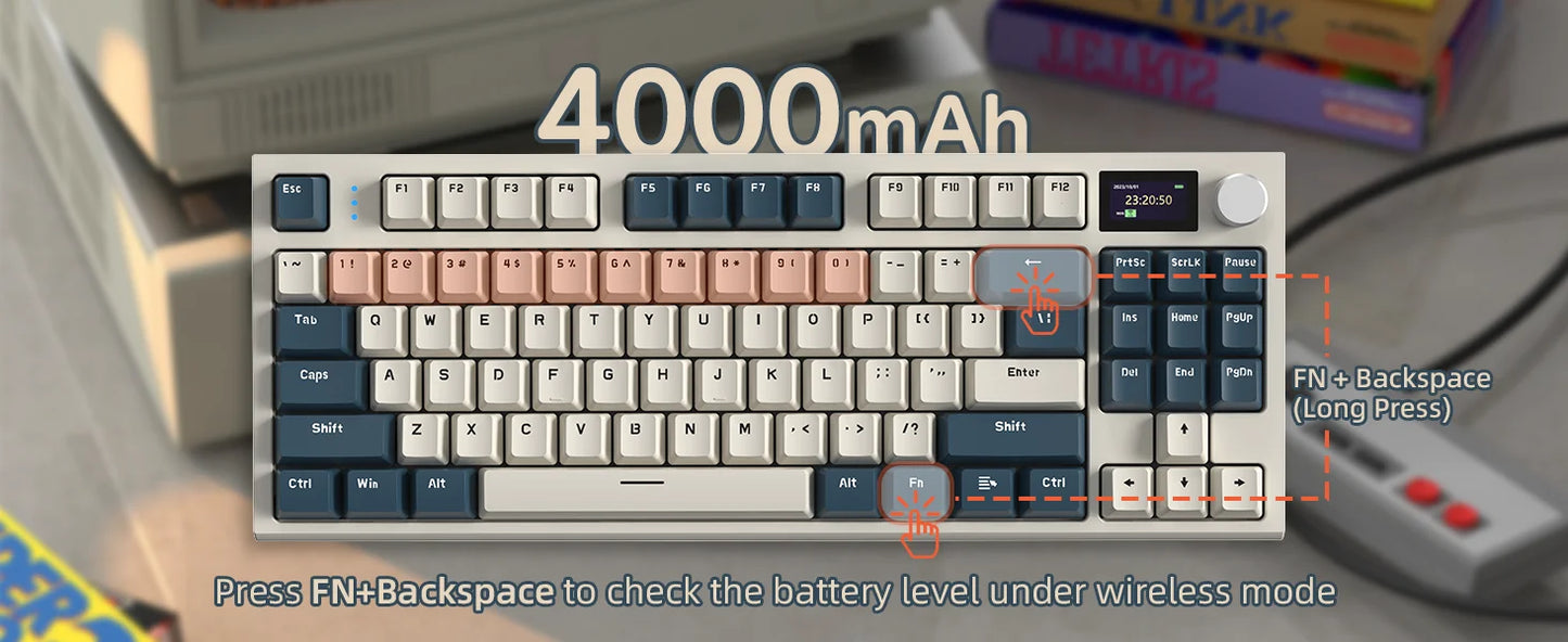 RK86 Wireless Mechanical Keyboard, 75% TKL Hot Swappable Tri-mode Gaming RGB Backlit Keyboard, Gasket Mount with LED Smart Displ