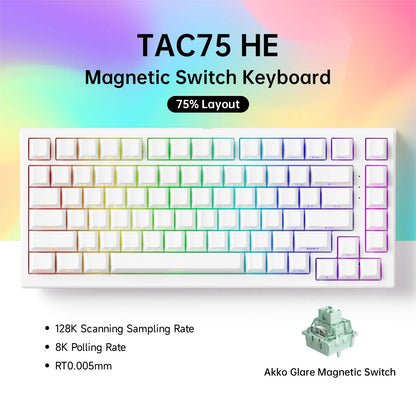 Teclado AKKO TAC75 HE com interruptores magnéticos, formato 75%, teclado gaming Rapid Trigger 0.005mm 8K RGB com fio, teclado personalizado para esports para gamers