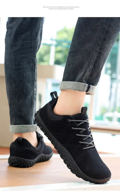 Zapatos de cuero de ante y tejido PU con puntera ancha, antideslizantes, para senderismo, trabajo, deporte masculino y caminatas al aire libre para mujer