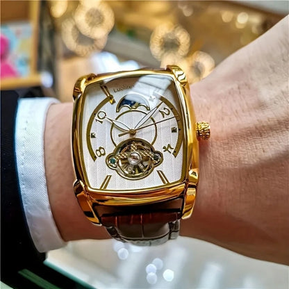 [Luksusur med mekanisk tourbillon] Let luksusur med mekanisk tourbillon til mænd – Fuldautomatisk model i topklasse, trendy »skelet«-design, ideelt til et professionelt outfit o