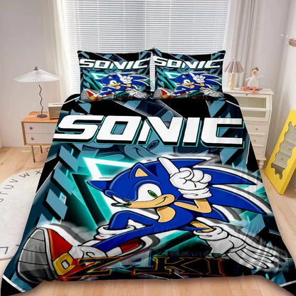 2/3-teiliges Sonic-Bettbezug-Set für Kinder, Bettdeckenbezug-Set für Schlafzimmerdeko, Teenager- und Kindergeschenke, Einzel- und Doppelbett