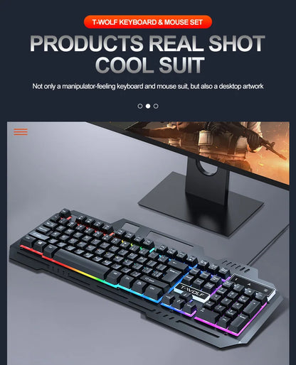 104Keys Gaming Keyboard and Mouse Combo with RGB Backlit,All-Metal Panel Waterproof Light Up,USB Wired Computer Keyboards Gaming