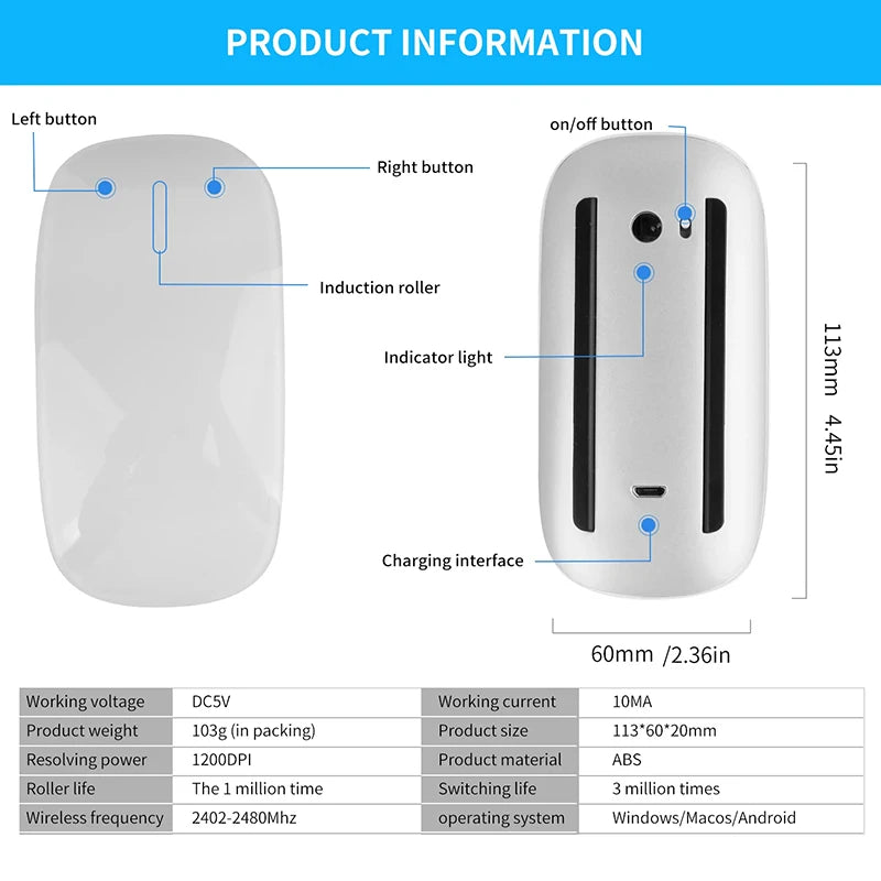 Magic Dual Mode Wireless Mouse Bluetooth Touch Slim Rechargeable Ergonomic for Macbook Air Pro PC Laptop Computer Notebook 2026