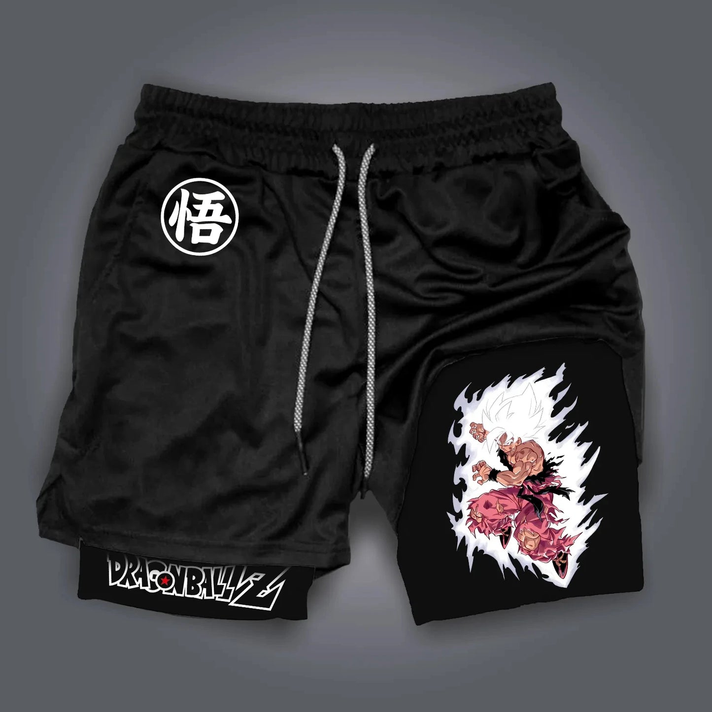 2026 Summer Dragon Ball Double Layer Men's Workout Shorts, Frieza Print Quick Dry Athletic Outdoor Running Shorts Oversized Y2k