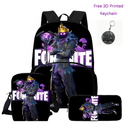 FORTNITE 3-Piece Lightweight Backpack Set with Front Pocket, Crossbody Bag & Pencil Case for Ages 5-10 Boys and Girls, Includes Free 3D Printed Keychain