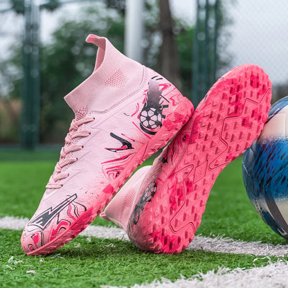 Men's High Ankle Football Boots Turf Soccer Cleats Breathable Non-slip Training Match Sneakers Outdoor Sports TF Soccer Shoes