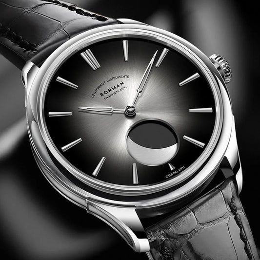 Borman Mens Automatic Watches Luxury Moon Phase Male Watch Mechanical Wristwatch Fashion 50M Waterproof Sapphire Leather Strap