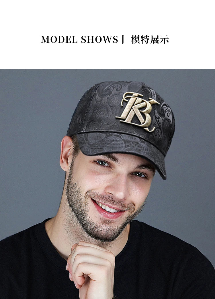 2024 Fashion Embroidery High top Baseball Cap Men's cashew print outdoor casual Cap face Trim four seasons