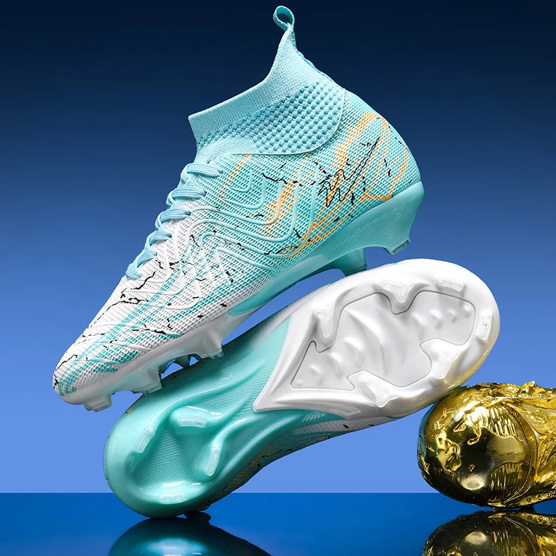 Nouvelles chaussures de football pour hommes, très vendues, chaussures de football à tige haute, crampons de futsal pour terrain en herbe, baskets d'intérieur de haute qualité, antidérapantes pour l'extérieur.
