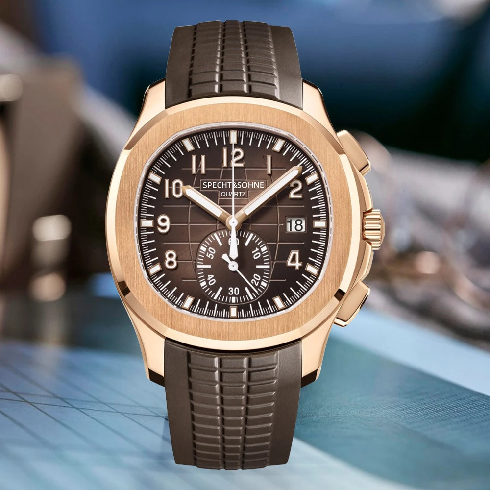 Droppshiping Products 2025 Men Watch Specht&Sohne Japan Chronograph Quartz Wristwatch Rose Gold Relogio Masculino 50M Waterproof