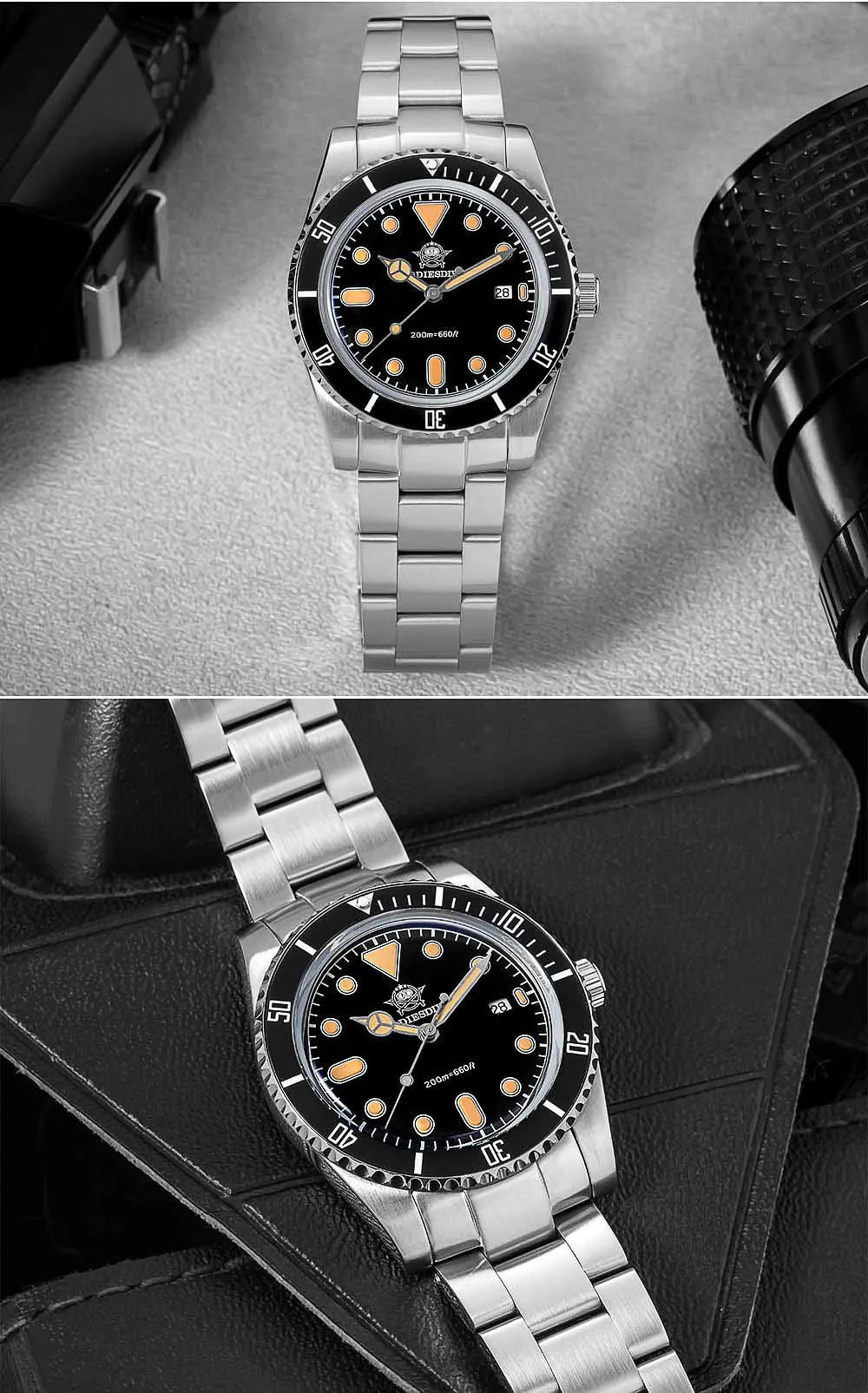 ADDIESDIVE Men's Gift Box Luxury Diver Watch Super Luminous Bubble Mirror Glass Quartz Watch 20Bar Ceramic Bezel Steel Watch