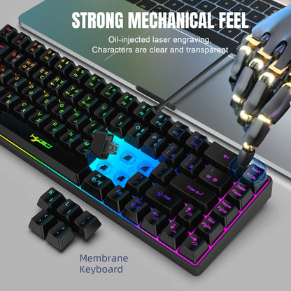 Tragbare HXSJ V200 68-Tasten-Gaming-Tastatur mit koreanischem Layout, 65%, kabelgebundene Office-Membrantastatur mit RGB-Hintergrundbeleuchtung für Desktop-PCs und Laptops