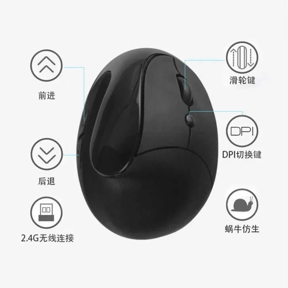 YANFU BNKJ5 Mute Grip Left Hand Wireless 2.4G Mouse Ergonomic Applicable  Snail Bionic Relief Joints Office Dry Battery Version