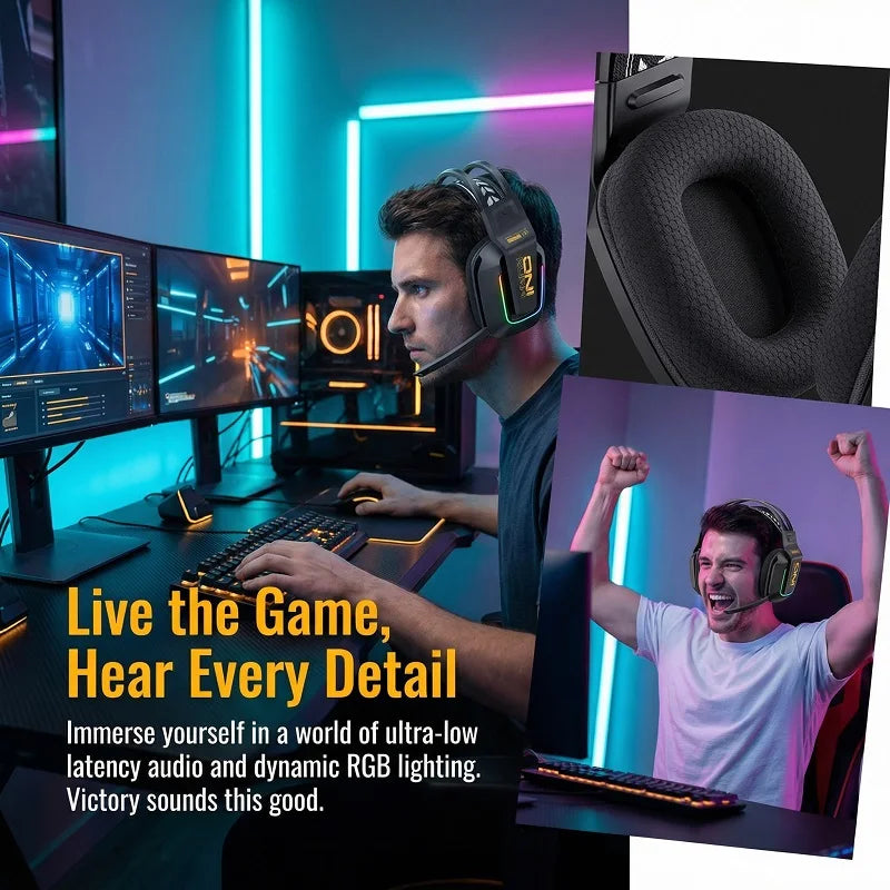 ONIKUMA Gt808 45dB Active Noise Canceling Wireless Headset | Hi-Res Audio, 1200mAh Battery 2.4GHz, Bluetooth, Wired