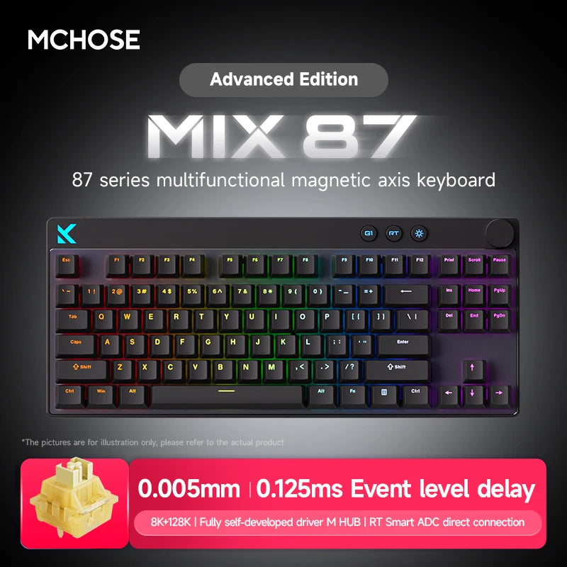 Mchose Mix87 magnetisch toetsenbord, bedraad gamingtoetsenbord, 8K+256K, e-sport, 0,08 ms lage latentie, e-sport, op maat gemaakte gameraccessoires