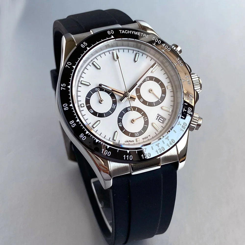 Luxury VK63 Men's Watch Quartz Movement Business Stop Watches 39mm Steel/Rose Gold Date Luminous Dial Fully Chronograph