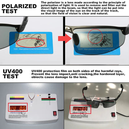 CLLOIO Aluminiumramlösa fotokromatiska solglasögon för män, polariserade, kameleontglasögon för bilkörning, bländskydd, resor, fiske, UV400