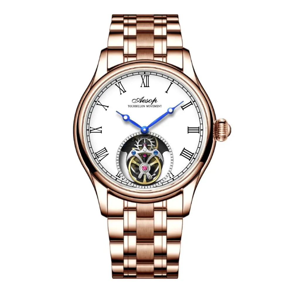 AESOP Mens Mechanical Wristwatches Flying Tourbillon Movement Skeleton Watch for Men Man Luxury Clocks Real Tourbillon Watch