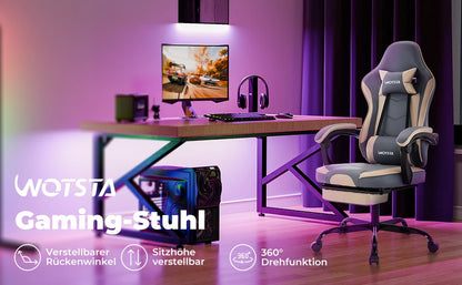 WOTSTA Gaming Chair with Footrest Gamer Chairs Ergonomic with Lumbar Cushion Headrest Chair Height Adjustable Computer Chair