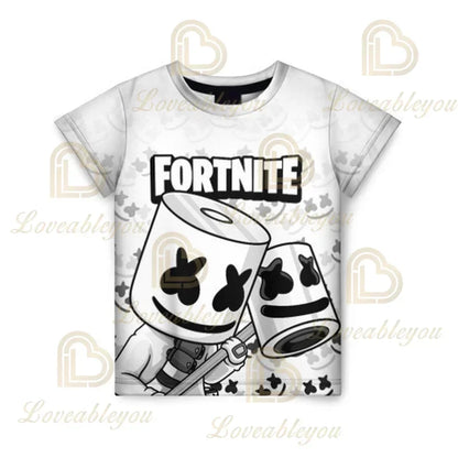 T-shirt estiva Fortnite per adulti e bambini con stampa digitale 3D, vestibilità ampia, taglie grandi, maniche corte