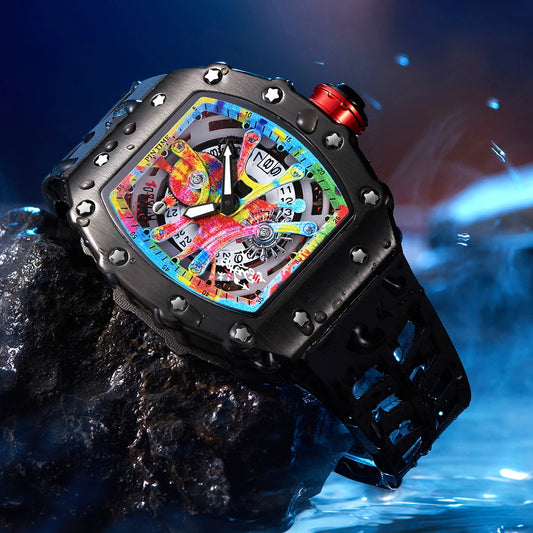 Luxury Men Watch Tonneau Fashion Men Quartz Watches Classic Graffiti Dial Auto Date Waterproof Sport Wristwatches Clock reloj