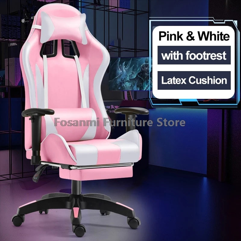 Fosanmi Gaming Chair with Footrest & Headrest, Ergonomic Leather Racing Chair, Swivel Computer Gaming Chair with Adjustable Armrests for Office