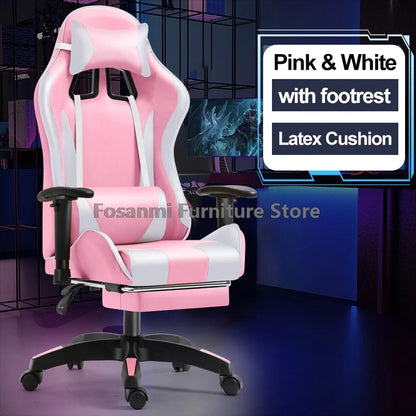 Fosanmi Gaming Chair with Footrest & Headrest, Ergonomic Leather Racing Chair, Swivel Computer Gaming Chair with Adjustable Armrests for Office