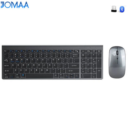 JOMAA Bluetooth-&2.4G-USB-Tastatur-und-Maus-Set für Laptop, Computer und iPad, wiederaufladbare kabellose Tastatur-und-Maus-Kombination, leise