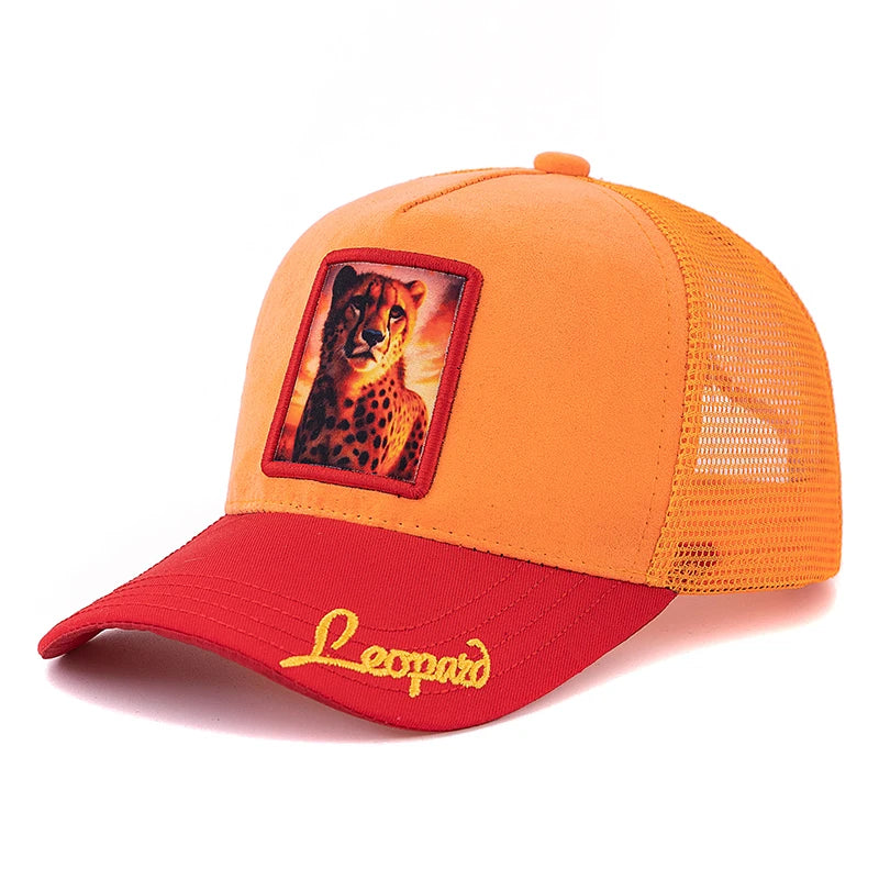 Hot Sale Unisex Mesh Cap Lion Pattern Patch Design Suede Hat Women And Men Summer Animal Baseball Cap Fashion Trucker Hat