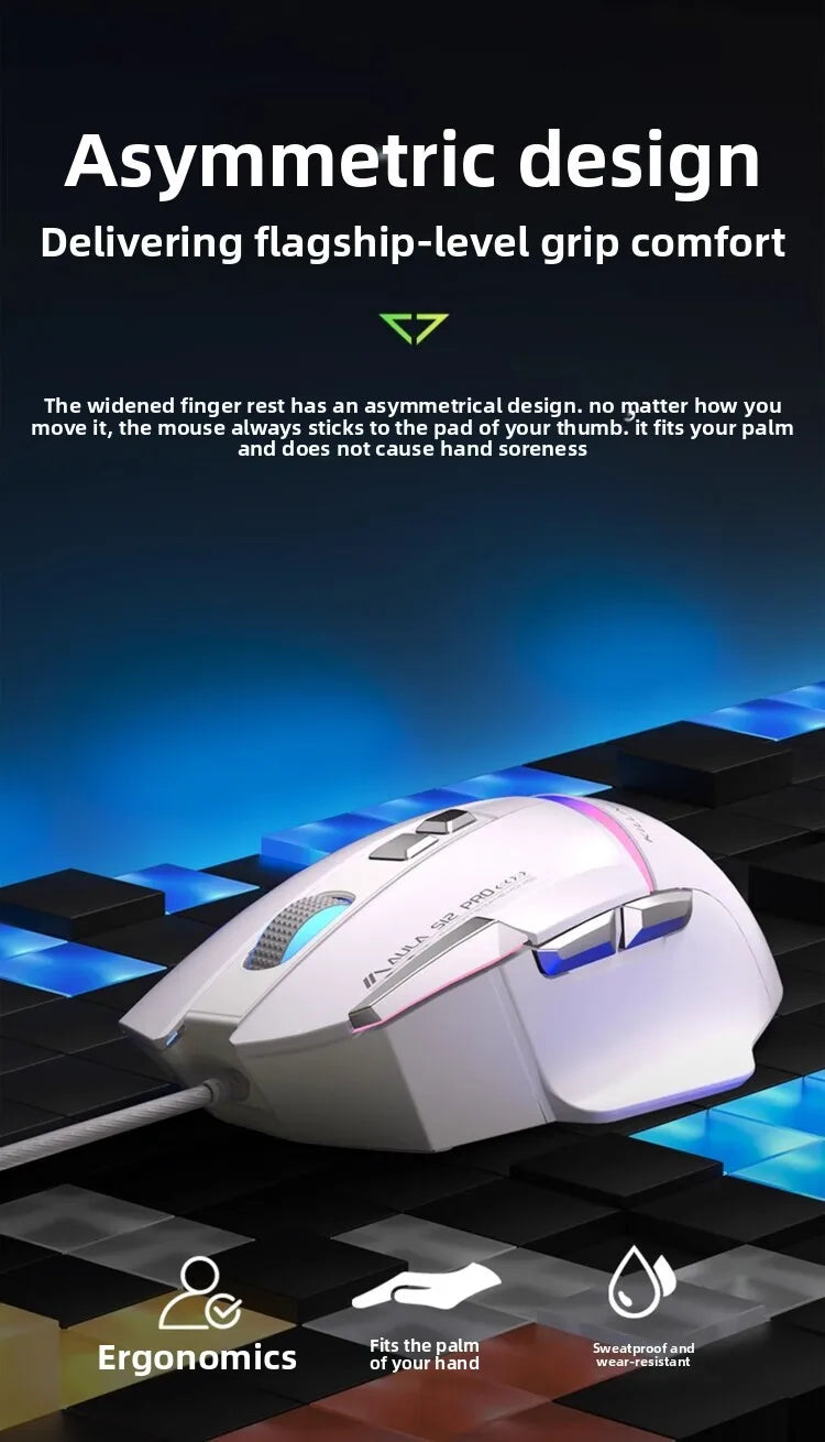 Hot Sale AULA S12 Pro Wired Gaming Mouse 12800 DPI RGB Backlit 8 Programmable Buttons Ergonomic Game Mouse for PC Laptop