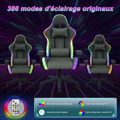Rosahqnda Gaming Chair with Massage Function, Adjustable Office Chair, Gamer Chair with LED, Lumbar Cushion, Pillow, 150 KG