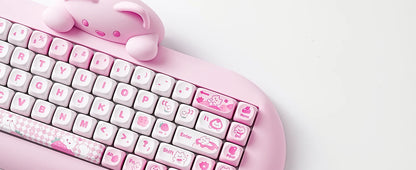YUNZII C68 Pink 65% Hi-Fi Cute Cat Silicone Hot Swap NKRO Ergonomic Wireless BT5.0/2.4G/Wired RGB Mechanical Gaming Keyboard