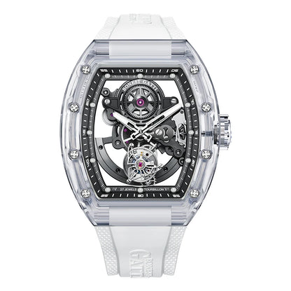 BONEST GATTI Automatic Movement Tourbillon Mechanical Wristwatch Crystal Case Luminous Watch Fluororubber Strap Watches for Men