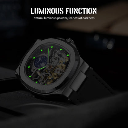 2025High-end Luxury SKROX Square Man Watch Sapphire Tourbillon Steel Skeleton Moon Phase Automatic Movement Leather Male Watches