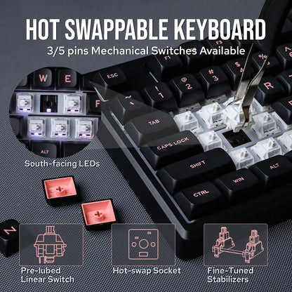 EPOMAKER Galaxy100 QMK/VIA 1800 ANSI Layout Aluminum Gasket Wired/BT5.0/2.4Ghz Mechanical Gaming Keyboard with 8000mAh Battery