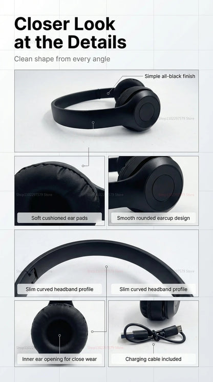 High Fidelity Bluetooth Wireless Headset, Clear Stereo Sound Over Ear Headphones with Built-in HD Mic, Stable Connection