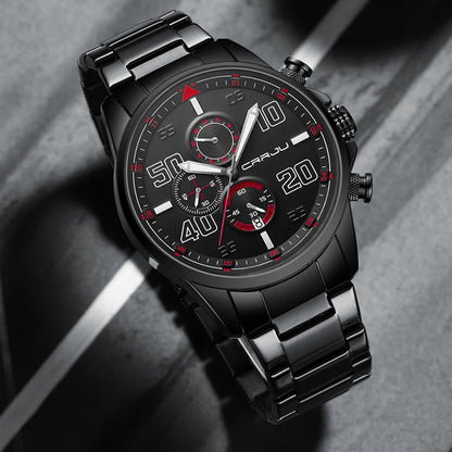 Montre pour homme CRRJU – Chronographe de luxe, grand cadran, acier inoxydable, étanche, avec affichage de la date