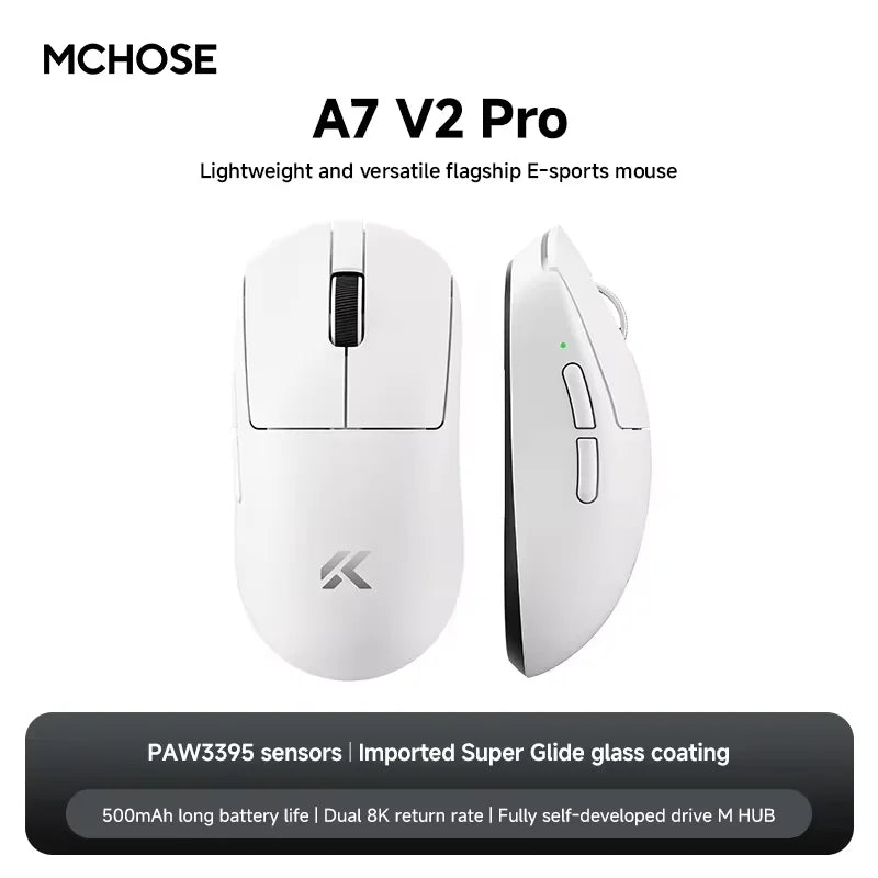 MCHOSE A7 V2 Ultra Wireless Gaming Mouse Pixart3950Ti Flagship Sensor Super 20000FPS for Accurate Tracking Support Web Driver