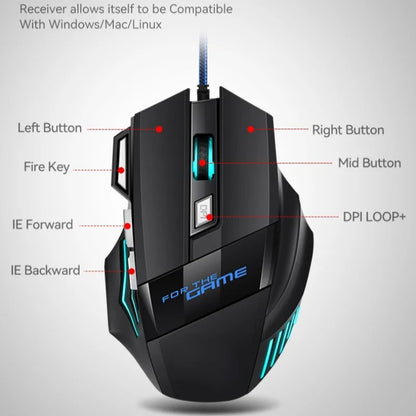 G6 USB Wired Gaming Mouse 7 Buttons with Scroll Wheel 5500DPI Adjustable Optical Ergonomic E-sports Mice for Laptop PC Xiaomi
