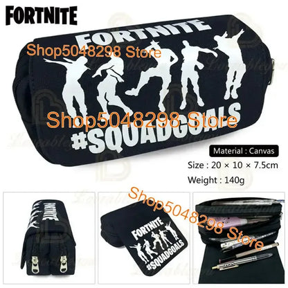 Astuccio grande in canvas kawaii per penne e matite, per ragazzi e ragazze, stampa Fortnite, articoli scolastici, cancelleria, regalo di compleanno per adolescenti