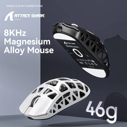 ATTACK SHARK R3 Gaming Mouse Magnesium Alloy Honeycomb,Ultra-Lightweight 8K Hz, PAW3395 Sensor, 26000 DPI, Ergonomic Shel