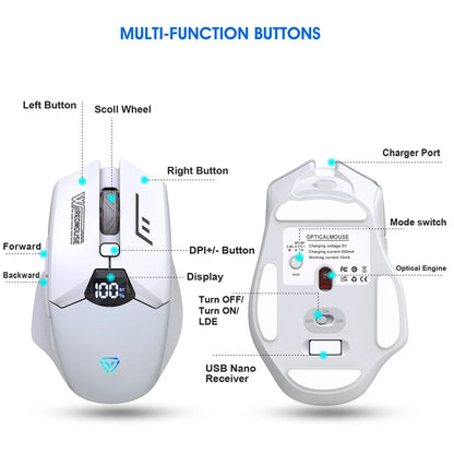 Dual-Mode Wireless Bluetooth Mouse With Smart Screen Display Silent Charging Office Gaming Portable Tablet Universal Mouse
