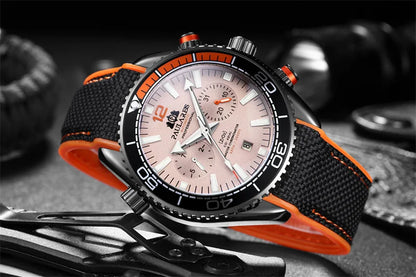 Classic Luxury Men Automatic Watch Multifunction Mechanical Wristwatch Rubber Strap Waterproof Week Date Watches Reloj Hombre