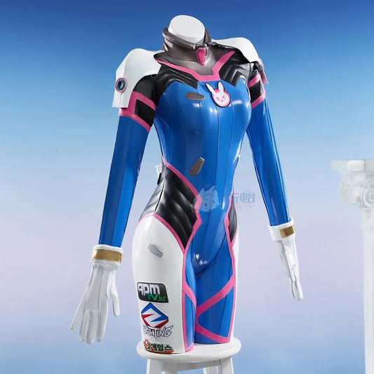 Game Overwatch D.Va Song Hana Cosplay Costume Women Cute Elastic Leather Jumpsuit Zentai Suit Halloween Carnival Party Clothes