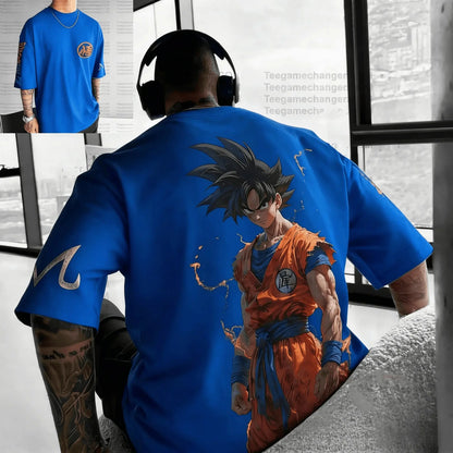 Tricou vintage pentru bărbați cu motiv anime „Goku rănit în bătălia de vară din Dragon Ball”, din bumbac pur, casual, lejer, sportiv, pentru uz zilnic