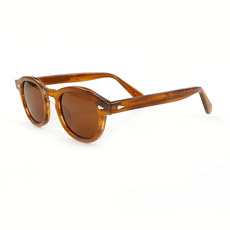 Polariserade solglasögon för män och kvinnor, Johnny Depp-inspirerade solglasögon i Lemtosh-stil, retro, runda, acetatbåge, UV400-glas, Oculos