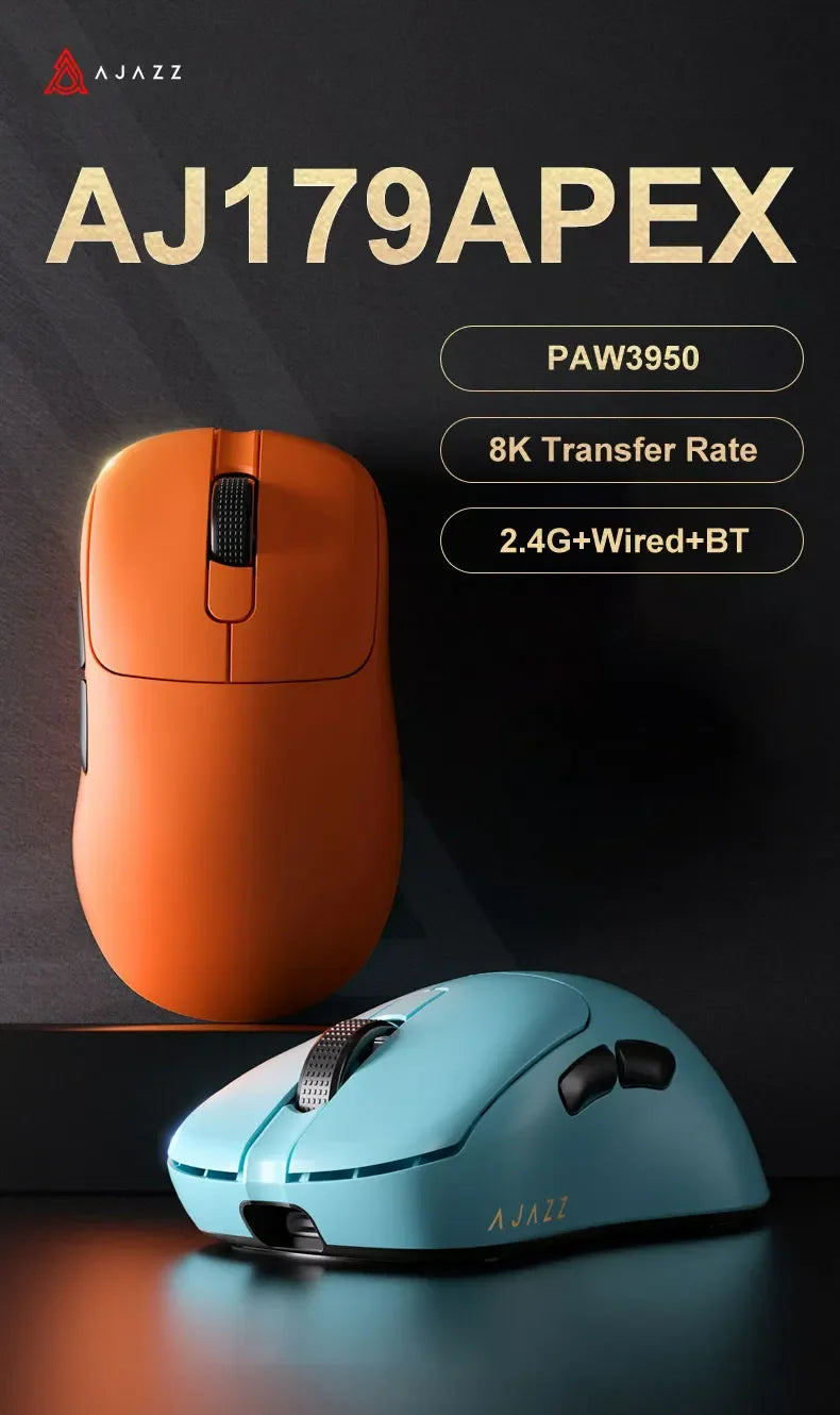 Ajazz AJ179 APEX Wireless Gaming Mouse with Color Screen Base, Bluetooth, PAW3395, 400mAh Battery, 8000Hz Refresh Rate