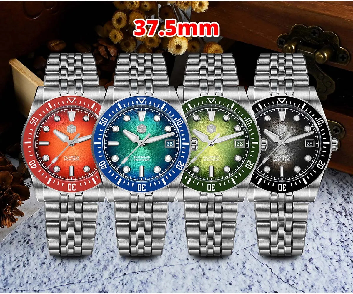 San Martin 37,5 mm 40 mm emajlirana ura z vzorcem spirale in vrtinca za moške, luksuzna potapljaška ura, Miyota 9015, avtomatski mehanski mehanizem, vodoodporna do 200 m, SN0148