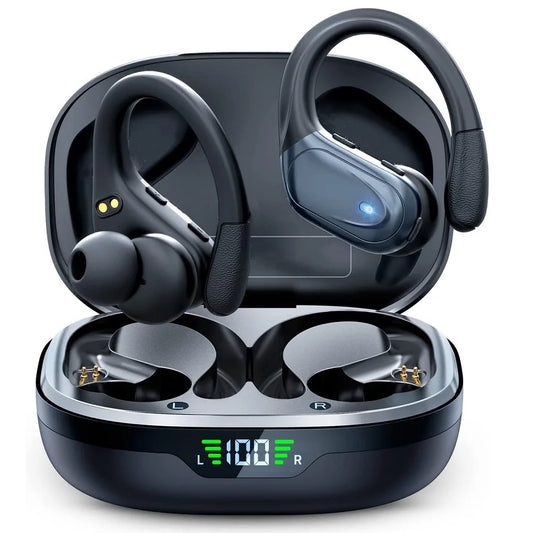 Słuchawki Bluetooth 5.3 – prawdziwie bezprzewodowe słuchawki Bluetooth 5.3 z mikrofonem, sportowymi zaczepami na uszy, redukcją szumów, wodoodporne słuchawki TWS Bluetooth 5.3 do biegania, na siłownię i do użytku na świeżym powietrzu