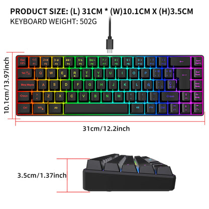 ¡Oferta destacada! Teclado gaming con cable de 69 teclas en español, retroiluminación RGB, diseño compacto al 68%, un accesorio imprescindible para profesionales de oficina y gamers